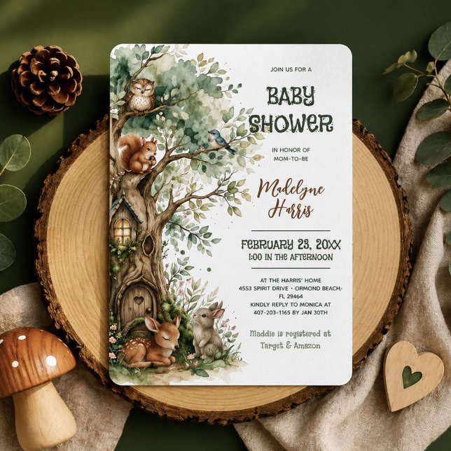 Convite Animais da Floresta Aquarela Chá de Bebê Neutro (Criador carregado)