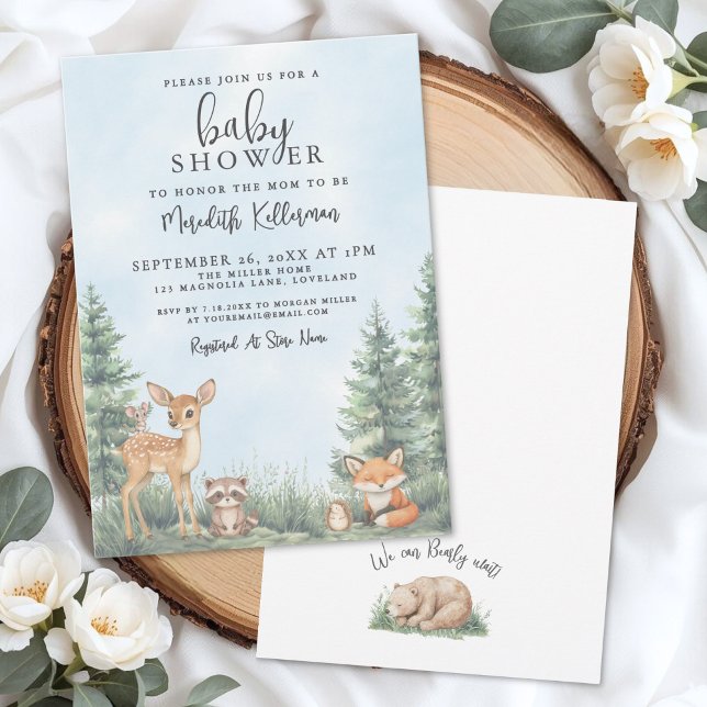 Convite Animais da Floresta Aventura Chá de Bebê (Woodland Animals Adventure Baby Shower Invitation)