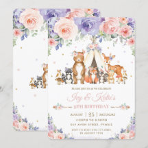 Animais da Floresta Blush Lilac Floral Aniversário
