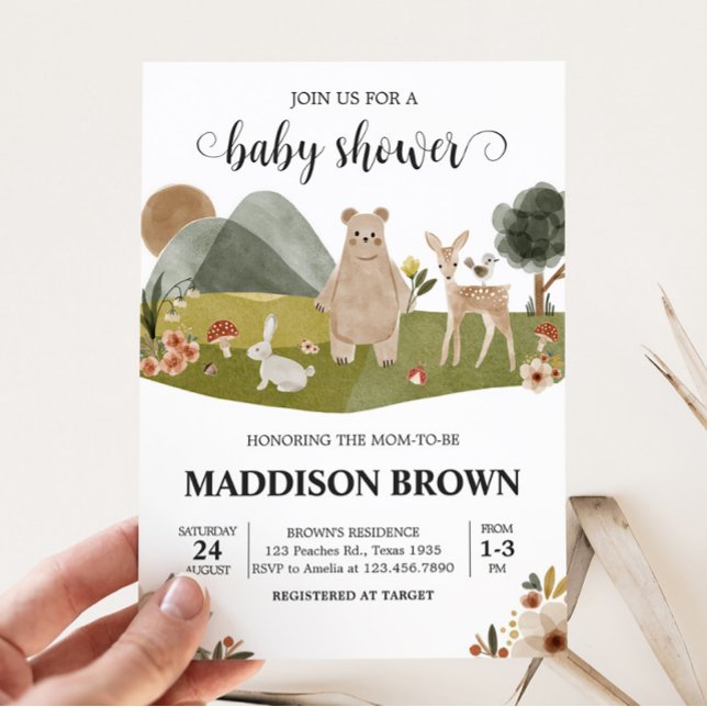 Convite Animais da Floresta Boho Chá de fraldas (Gender Neutral Boho Baby Shower Invitation)