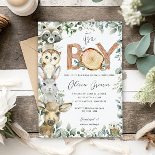 Convite Animais da Floresta Chá de fraldas de Madeiras