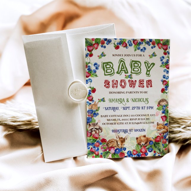 Convite Animais da Floresta Chá de fraldas de morango (Criador carregado)