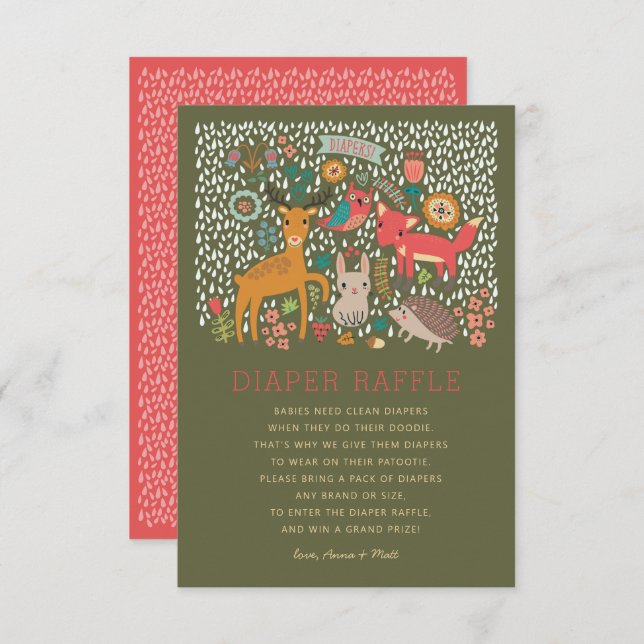 Convite Animais da Floresta Chá de fraldas Raffle (Frente/Verso)