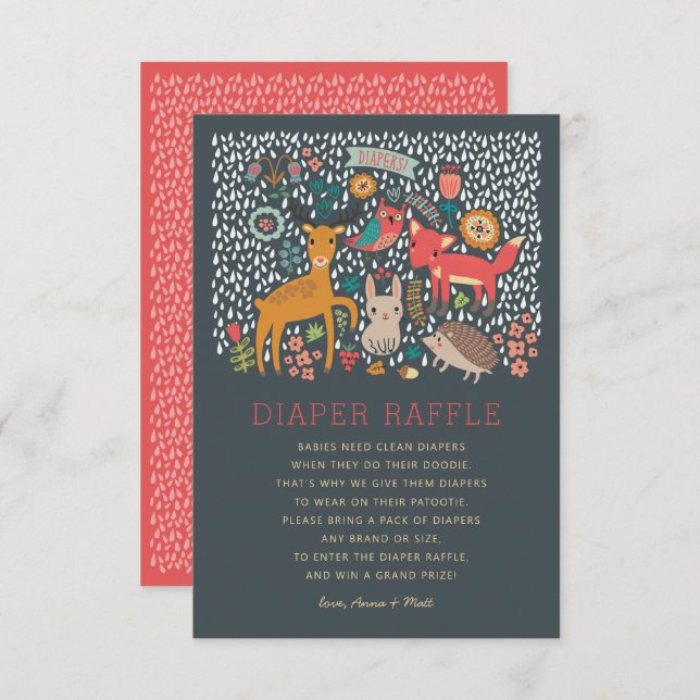 Convite Animais da Floresta Chá de fraldas Raffle (Frente/Verso)