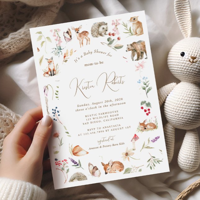 Convite Animais da Floresta Chá de fraldas Whimsso Floral (Criador carregado)
