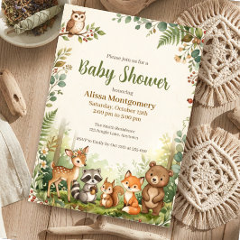 Convite Animais da Floresta Chuva de Bebê Verdejante