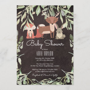 Convite Animais da Floresta Chuveiro de Bebê Quadro Negro