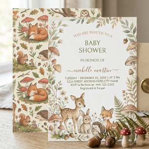 Convite Animais da Floresta & Cogumelos Chuvada de Bebê Fl