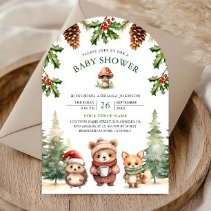 Convite Animais da Floresta de Inverno Arco de Natal Baby