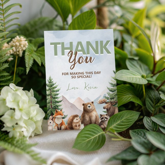 Convite Animais da Floresta de Madeira Aniversário Obrigad (Criador carregado)