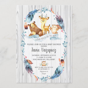 Convite Animais da Floresta do Boho Chá de fraldas Woodlan