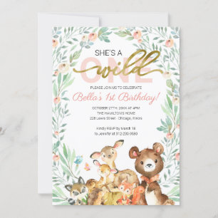 Convite Animais da Floresta Ela é uma Selvagem Primeiro An