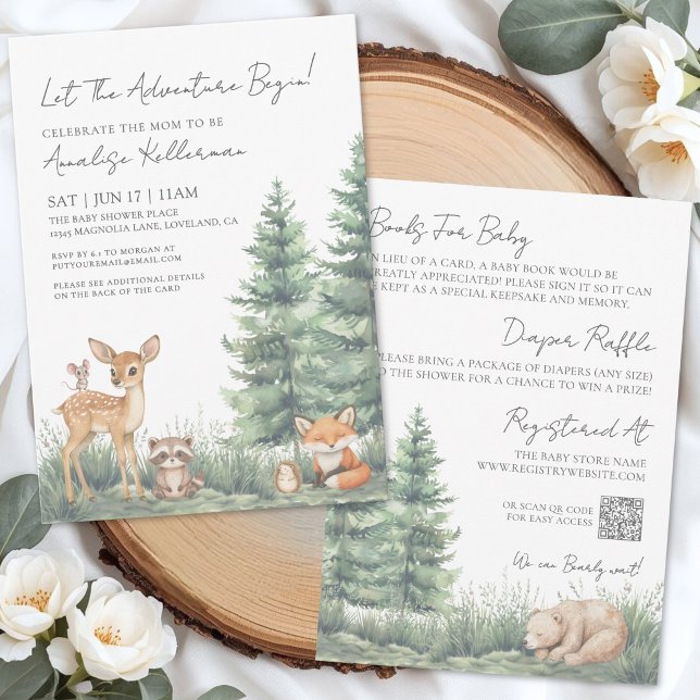 Convite Animais da Floresta em Uma Só Chamada para Chá de  (Woodland Forest Animals All In One Baby Shower Invitation )