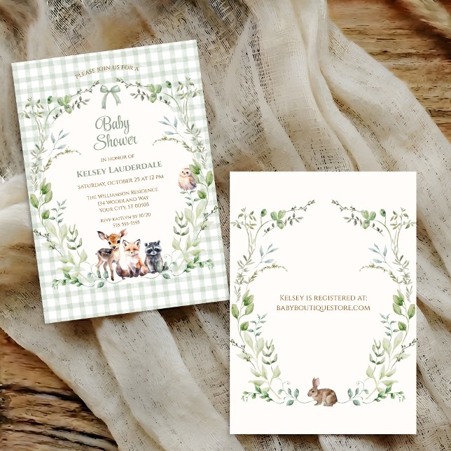 Convite Animais da Floresta Festa de Bebê Fofa Sem Gênero (Woodland Animals Cute Gender Neutral Baby Shower Invitation)