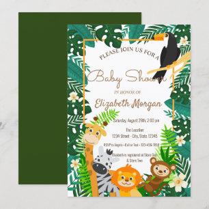 Convite Animais da Floresta, Folhas Chuvada Florestal Baby