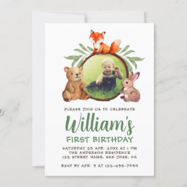 Convite Animais da Floresta Foto Aniversário de 1 ano Rapo