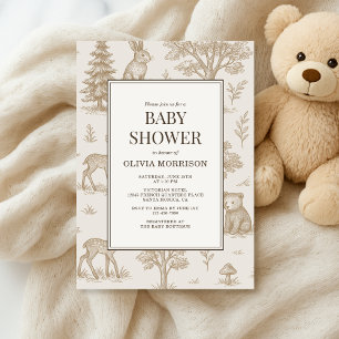 Convite Animais da Floresta French Toile Chás de Bebê