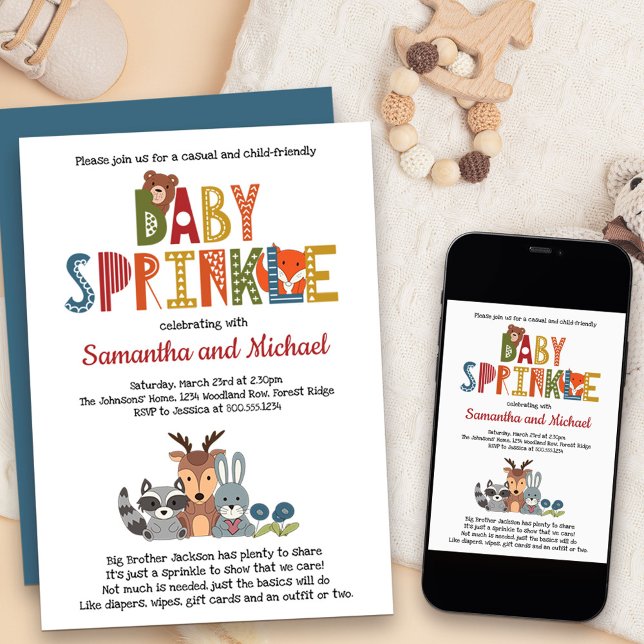 Convite Animais da Floresta Menino Espelho De Bebê Florest (Cuite and quirky forest animals baby sprinkle invitation)