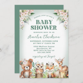 Convite Animais da Floresta Moles, Chá de fraldas Verde e 