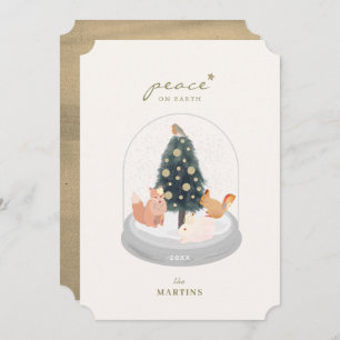 Convite Animais da Floresta Neve Globo Dourado de Natal