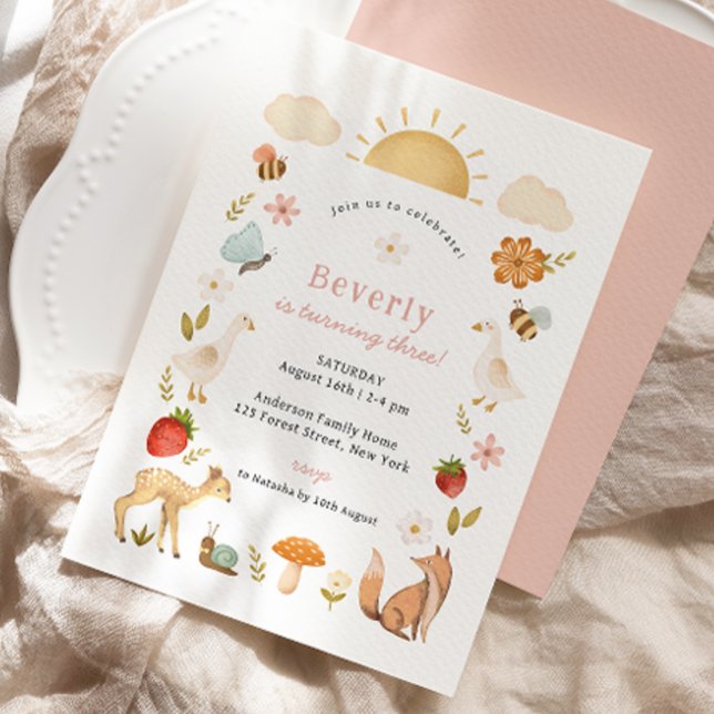 Convite Animais da Floresta Rosa, Aniversário (Criador carregado)