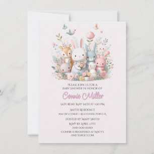 Convite Animais da Floresta Rosa Pastel Churrasco de Bebê