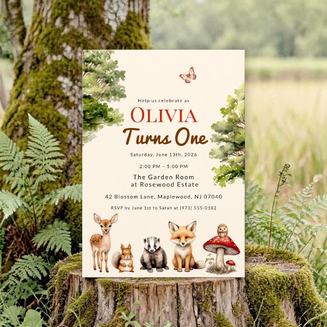 Convite Animais da Floresta Rústica Moderna Primeiro Anive (Criador carregado)