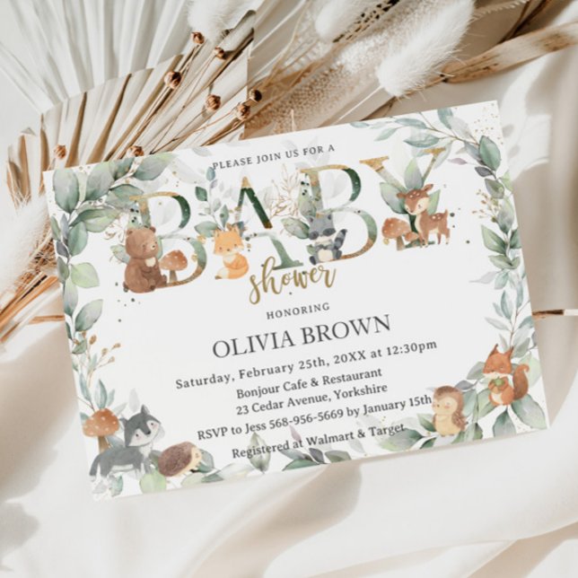 Convite Animais da Floresta Salgam Chá de fraldas neutro (Criador carregado)