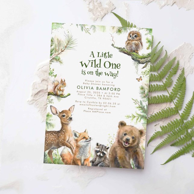 Convite Animais da Floresta Selvagem Selvagem Um Chá de fr (Woodland Animals Baby Shower Invitation)
