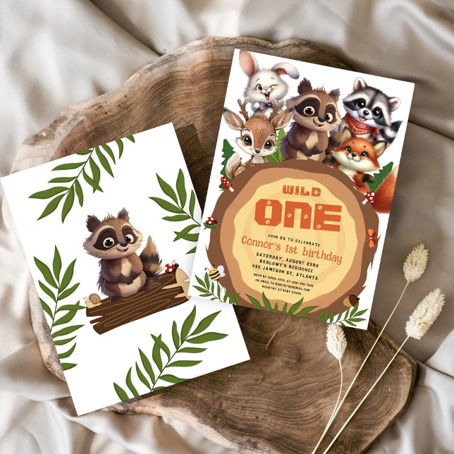 Convite Animais da Floresta Selvagens Um Aniversário de cr (Woodland Animals Wild One Kids Birthday Invitation)
