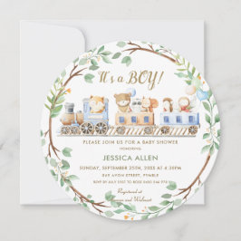 Convite Animais da Floresta Treinam Chá de fraldas verde  