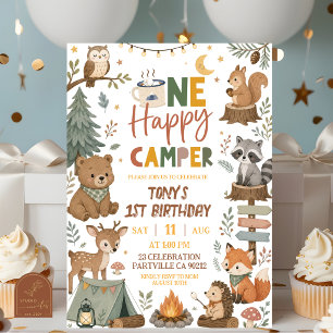 Convite Animais da Floresta Um Feliz Aniversário de Acampa