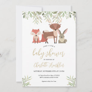 Convite Animais da Floresta Verde Baby Shower