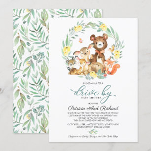 Convite Animais da Floresta Verde Chuveiro de Bebê Drive B