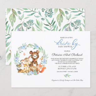Convite Animais da Floresta Verde Chuveiro de Bebê Drive B