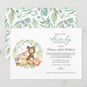 Convite Animais da Floresta Verde Chuveiro de Bebê Drive B