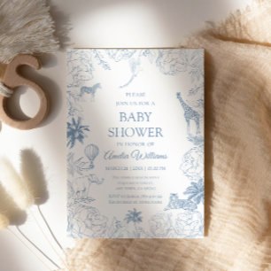 Convite Animais da Safari Azul Bebê Chique Festa de Revela