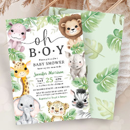 Convite Animais da Savana Festa de Bebê Menino Tropical Ju