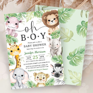 Convite Animais da Savana Festa de Bebê Menino Tropical Ju