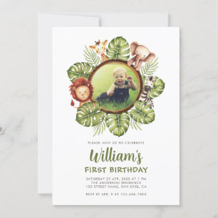 Convite Animais da Savana Foto Selva Vegetação 1º Aniversá