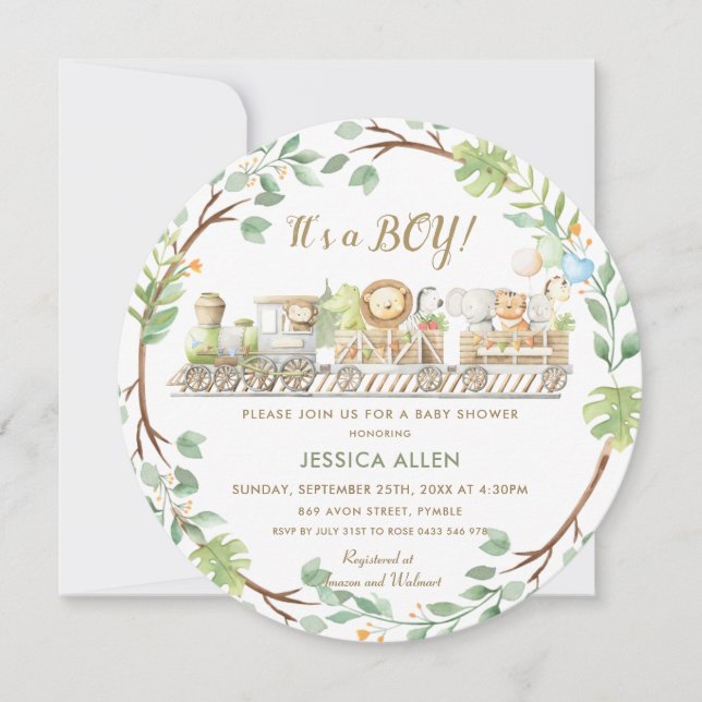 Convite Animais da Selva Caçada Treinam Chá de fraldas ver (Frente)