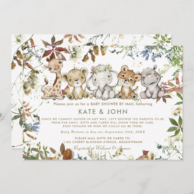 Convite Animais da Selva Chá de fraldas Neutro de Gênero p (Frente/Verso)