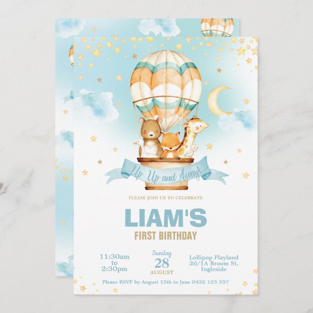 Convite Animais da selva de garotinho-de-bico-de-bico-quen (Frente/Verso)