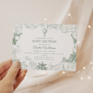 Convite Animais da Selva em Safari Verde Sage para Chã de 