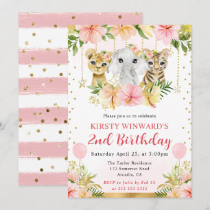 Convite Animais da Selva Floral Aquarela Aniversário de Cr