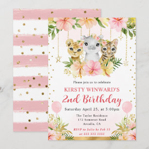 Convite Animais da Selva Floral Aquarela Aniversário Infan