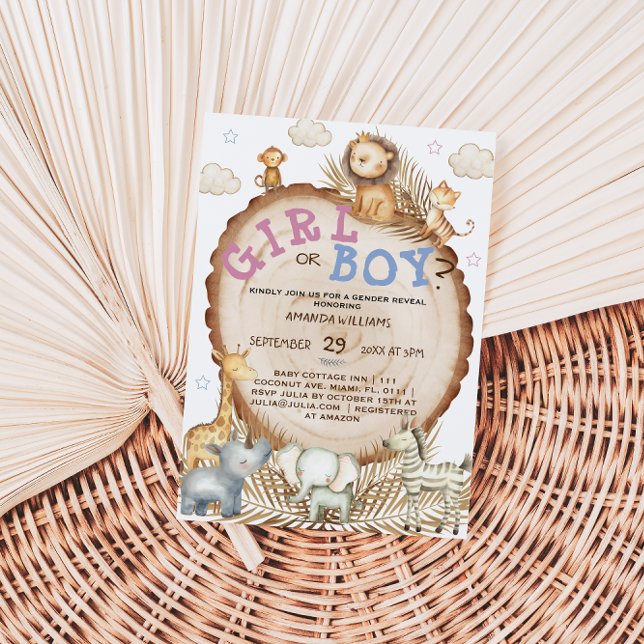 Convite Animais da selva safari boho gênero revela (Criador carregado)