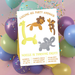 Convite Animais de Balão de Safari Fofos Aniversário