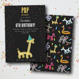 Convite Animais de Balão Girafa Tema de Festa de Aniversár