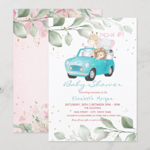 Convite Animais de Carro Pontos Floral Chuveiro de Bebê Dr